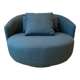 Modern Oversized Teal Swivel Chair For Sale