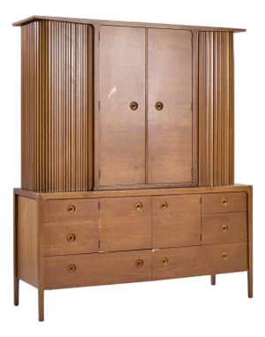 Drexel Counterpoint Mid Century Tambour Door Credenza and Hutch