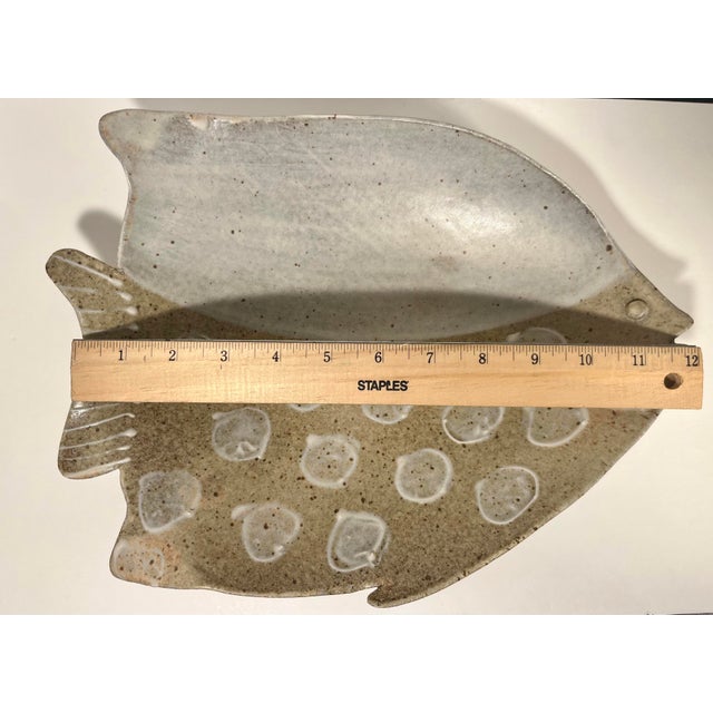 Mid-Century Modern Vintage Coastal Fish Platter Studio Pottery Signed For Sale - Image 4 of 6
