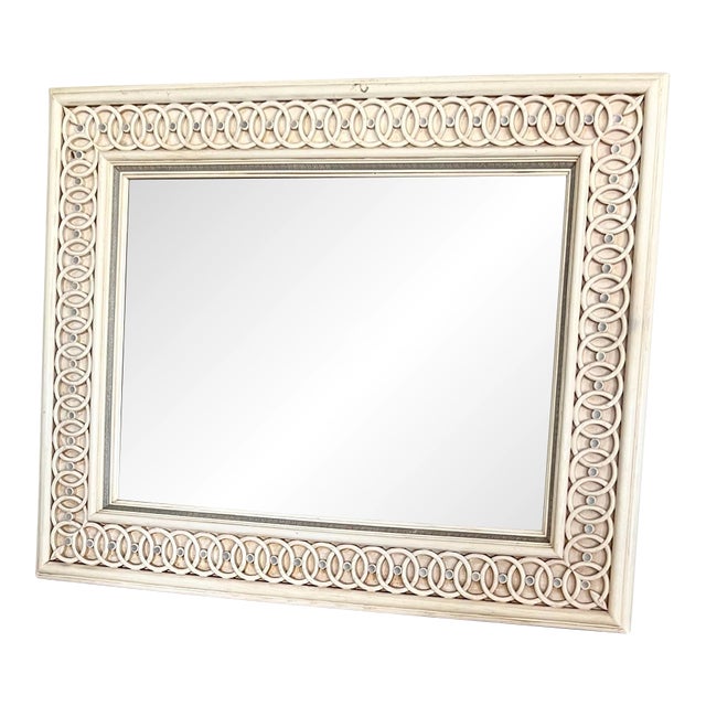 Late 20th Century Large Beveled Ivory Mirror For Sale