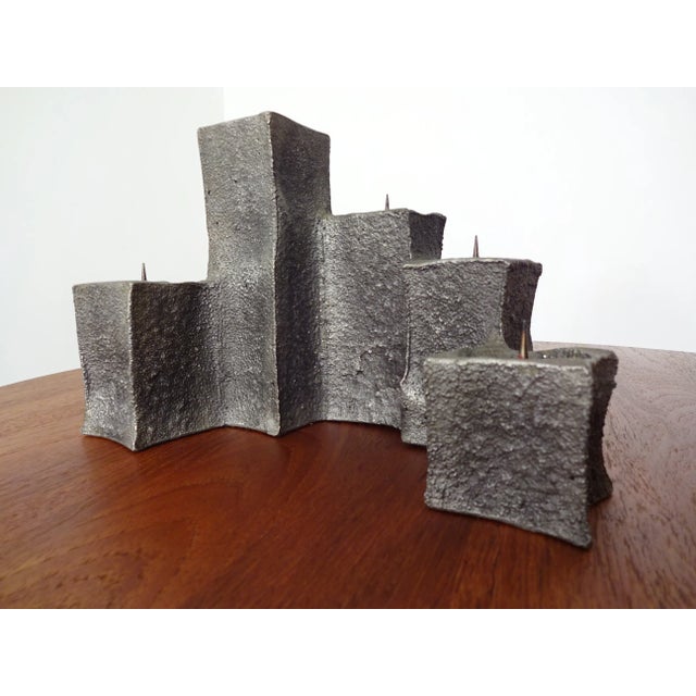 1960s Brutalist Sculptural Iron Candleholder, Ashtray & Lighter, 1960s, Set of 3 For Sale - Image 5 of 18