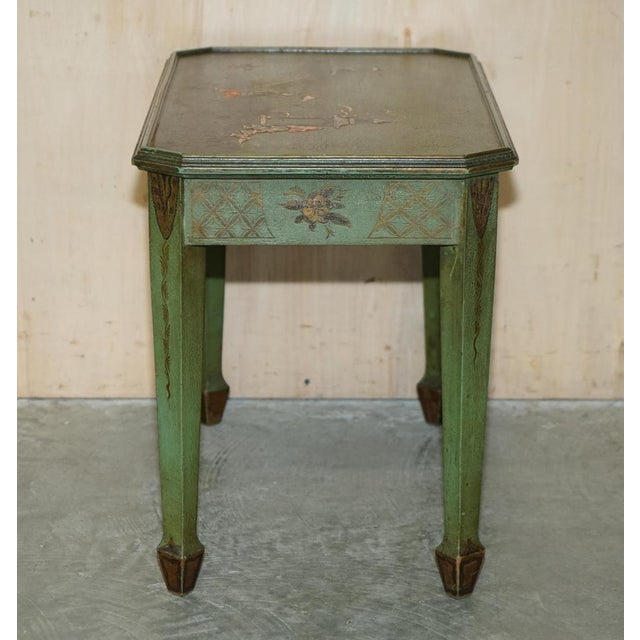 Antique Victorian Chinese Chinoiserie Hand Painted Green Side Table, 1880s For Sale - Image 15 of 16