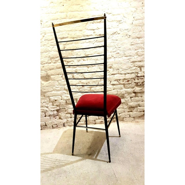 Mid-Century Modern Large Wrought Iron & Brass Chair, 1950s For Sale - Image 3 of 7