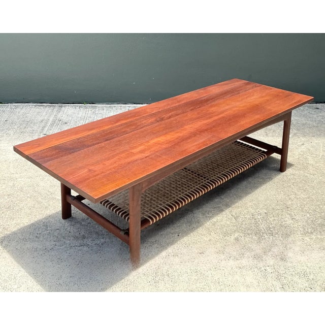 DUX Vintage Swedish Dux Woven Leather and Teak Coffee Table For Sale - Image 4 of 12