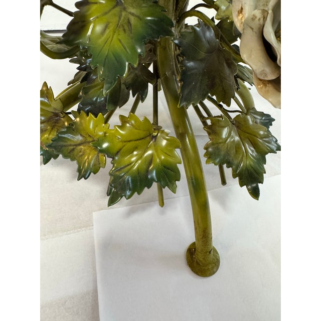 Vintage Sculptural Italian Style Enameled Floral Coffee Table With Glass Top For Sale - Image 4 of 11