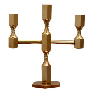 Vintage Swedish Brass 3-Arm Candelabra from Gusum, 1970s For Sale