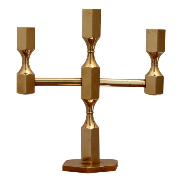 Vintage Swedish Brass 3-Arm Candelabra from Gusum, 1970s For Sale