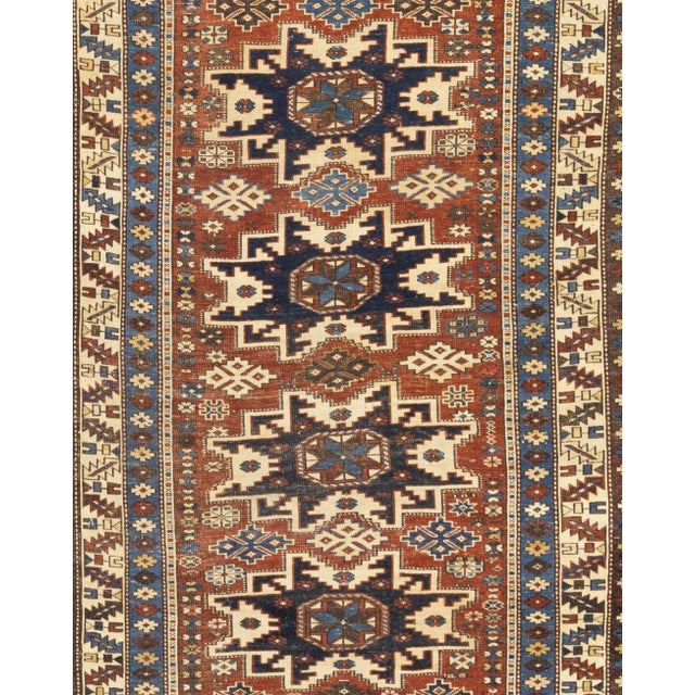 Asian Antique Antique Caucasian Lezgi Rug 3'7" X 5’2"` For Sale - Image 3 of 7