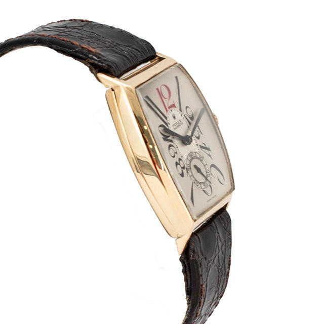 Rolex Antique Art-Deco Rolex 26mmx38mm Tonneau Sub Seconds Arabic 9k Gold Manual Watch For Sale - Image 4 of 12
