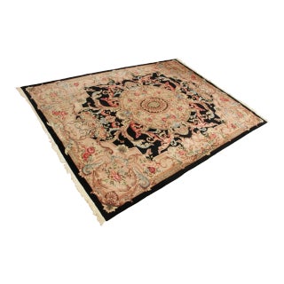 Late 20th Century Indo Aubusson 12'3 inch x 8'11 inch Wool Area Rug For Sale