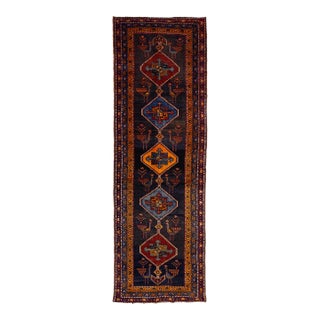 Vintage Persian Qashqai Runner - Hand-Knotted Tribal Wool Rug With Peacock & Medallion Design For Sale