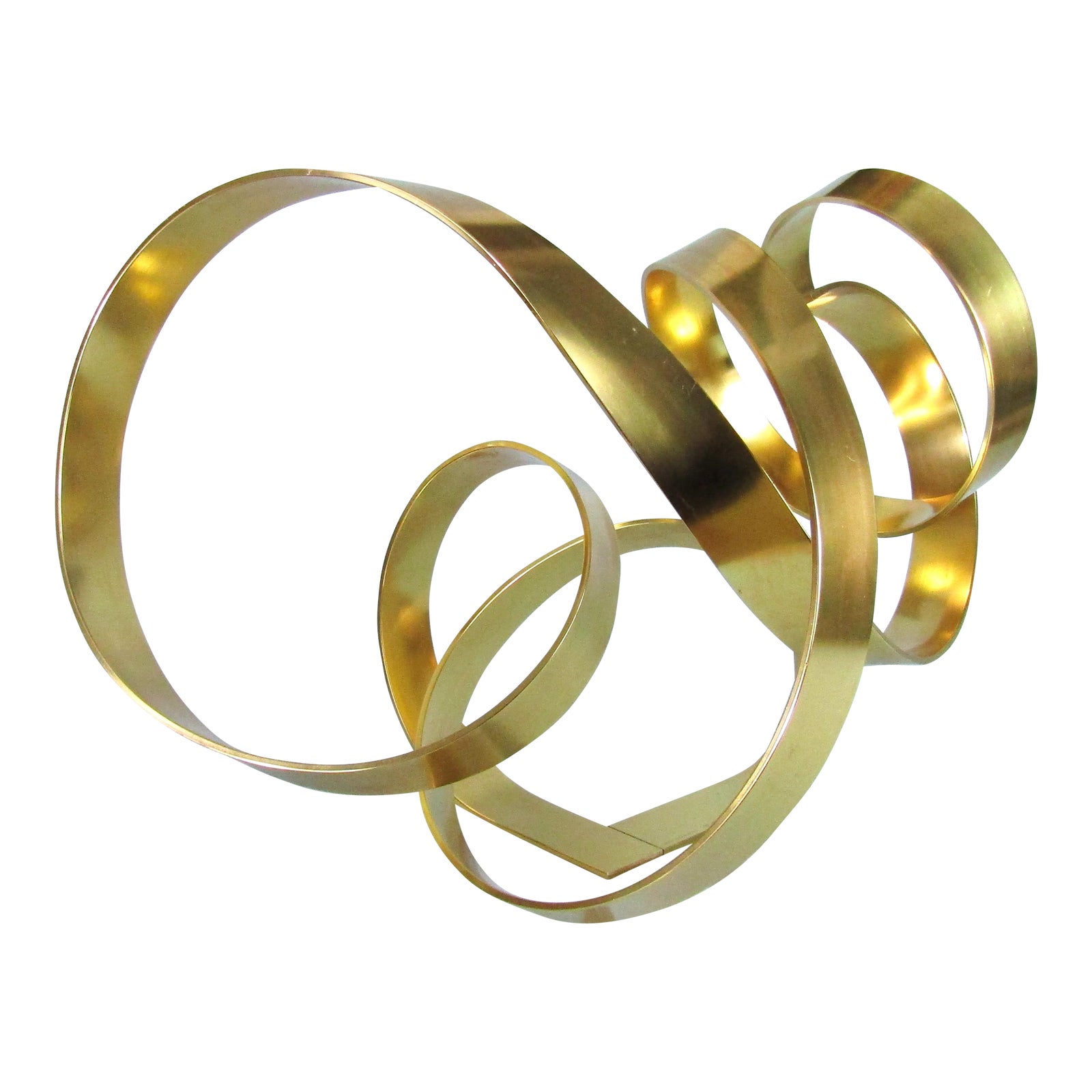 Dan Murphy Gold Metal Ribbon Sculpture on Lucite Base 1985 Modernist ...