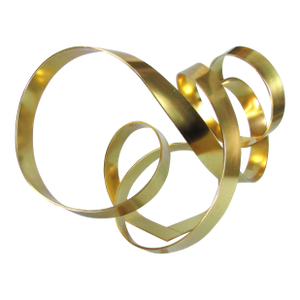 Dan Murphy Gold Metal Ribbon Sculpture on Lucite Base 1985 Modernist Abstract Infinity Loops