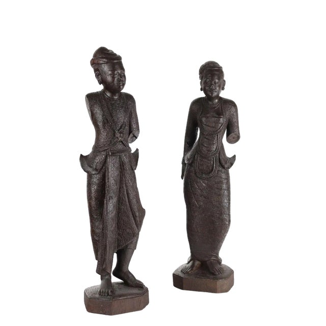 Antique Figurines in Wood, Burma, Early 20th Century, Set of 2 For Sale