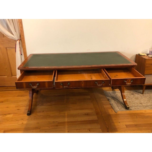 Brown Alfonso Marina Regency Yew Wood Executive Writing Desk With Green Leather Top For Sale - Image 8 of 13