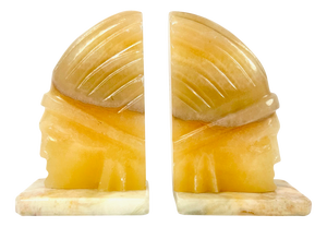 Vintage Alabaster Mayan Style Bookends, 1970s, Set of 2