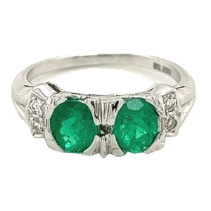 2-Stone 0.92CT TW Round Cut Natural Emerald Ring in 18k White Gold, Size 5