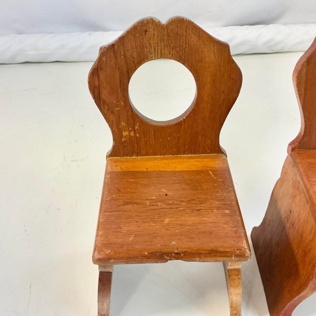 1970s 1970s Vintage Child-Size Folk Art Brutalist Gustavian Pine Side Chair - A Pair For Sale - Image 5 of 11