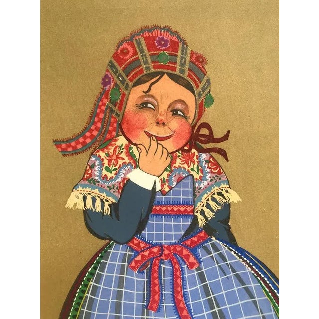 Vintage French Regional Costume Print 1929 Young Girl of Bethmale France For Sale - Image 4 of 6