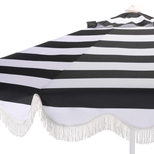 Spritely Home Lucerna 9 Ft Crank Umbrella, Black Stripe/White Pole For Sale - Image 4 of 9