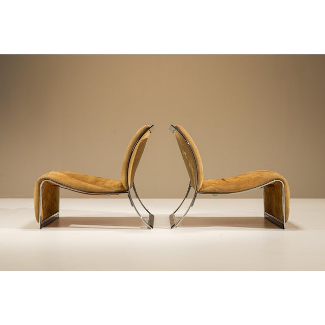 Metal Nubuck Leather Lounge Chairs by Vittorio Introini for Saporiti, Italy, 1960, Set of 2 For Sale - Image 7 of 15