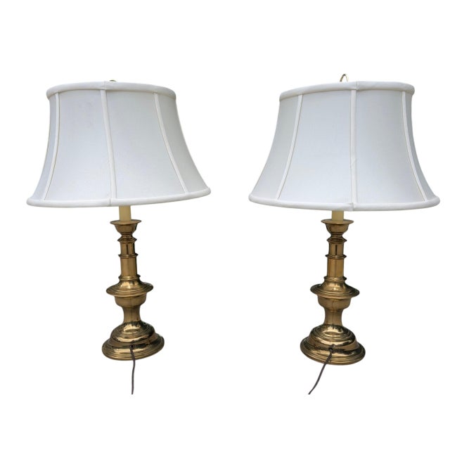Mid 20th Century Solid Brass Stiffel Office Desk Lamps- A Pair For Sale - Image 10 of 16