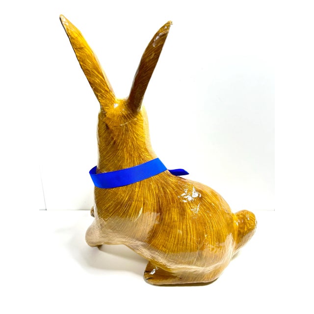 American Large Vintage Paper Maché Easter Bunny Rabbit Figure - Hand-Painted 1980s Spring Garden Decor For Sale - Image 3 of 12