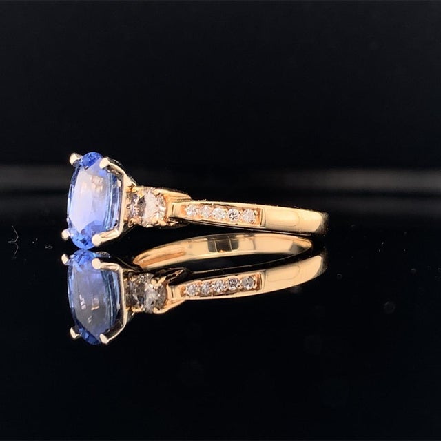 Metal Diamond Blue Sapphire Ring 14k Gold Women 1.67 TCW Certified, Size 6.25 For Sale - Image 7 of 8