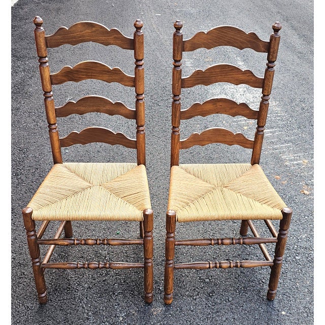 Wood Mid 20th Century Pair Mid-Century Ladder Back Maple and Rush Seats Side Chairs For Sale - Image 7 of 7