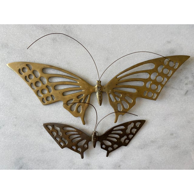 Mid-Century Modern A Pair of Vintage Soild Brass Butterfly Wall Hangings For Sale - Image 3 of 9