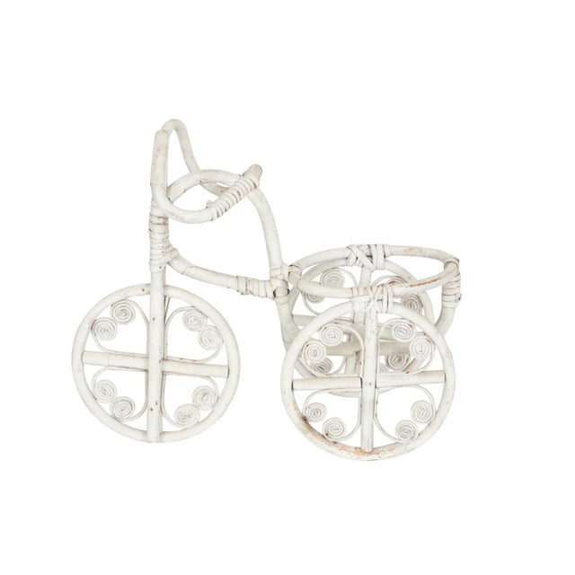 White Vintage White Wicker Bicycle Plant Stand For Sale - Image 8 of 8