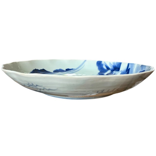 Bunny Williams Home Mid 20th Century Japanese Arita Blue & White Landscape Plate, 12” Diameter — Ming Dynasty Style For Sale - Image 4 of 9