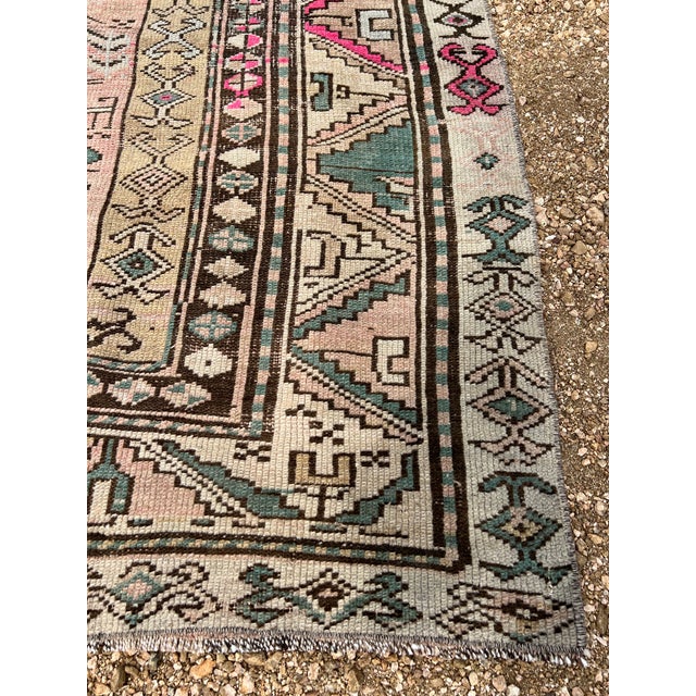 1920s 1920s Karabagh Armenian Handwoven Runner Rug, Tribal Geometric Design With Soft Pastel & Pink Accents For Sale - Image 5 of 9