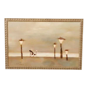 Vintage 20th C. Rabbi on Stroll Large Original Painting by Mark Tochilkin