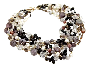 Multi Color Gems 14k Gold Six Strand Necklace