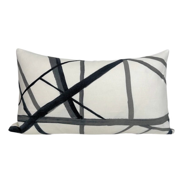 Channels Linen Pillow Cover in Ebony, 12x22 Pillow For Sale