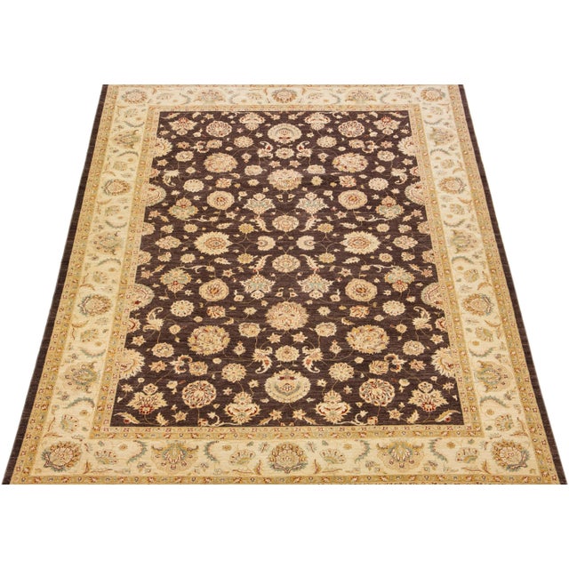 Modern Modern Peshawar Brown Handmade Wool Rug With Palmettes Motif For Sale - Image 3 of 7