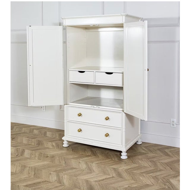 Baker Furniture Company 1970s Vintage Faux Bamboo Armoire From Baker Furniture Lacquered Off White For Sale - Image 4 of 5