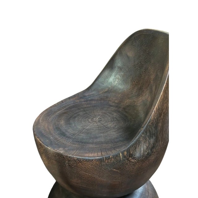 Brown Sculptural Chair Carved From Solid Suar Wood Modern Organic, Espresso Finish For Sale - Image 8 of 9