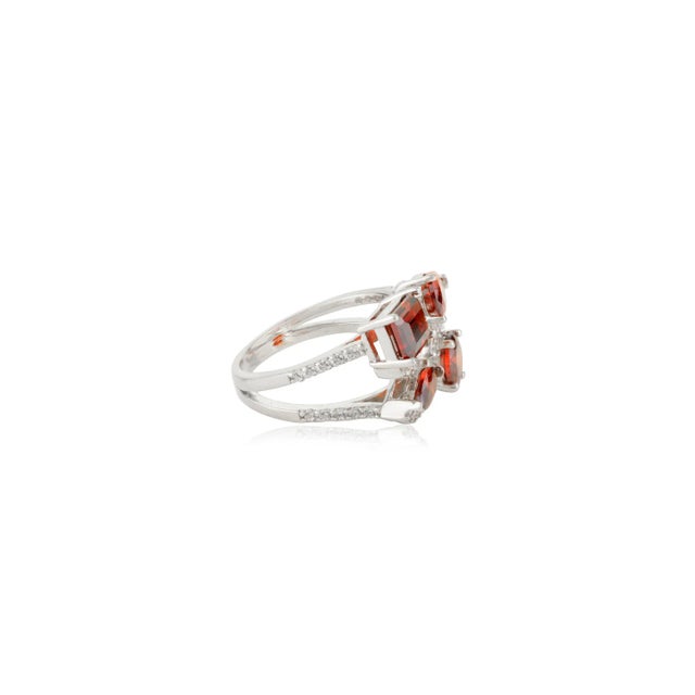 Not Yet Made - Made To Order Contemporary Multi-Shape Garnet Gemstone With Cz Open Cuff Ring in Silver Size 6 For Sale - Image 5 of 12