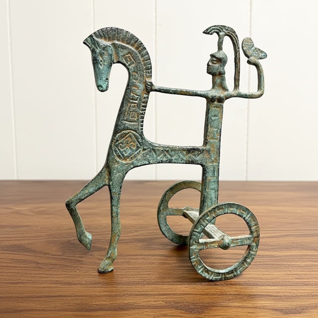 Green Athena on Her Chariot Ancient Greek Style Mid-Century Modern Horse Sculpture For Sale - Image 8 of 9