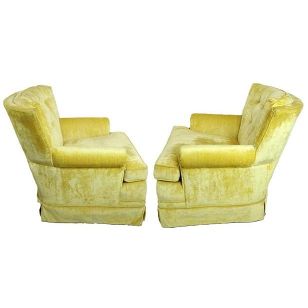 Vintage Sunshine Daffodil Yellow Velvet Lounge Chairs - A Pair For Sale - Image 4 of 13