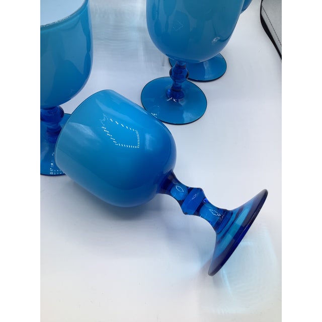 Vintage Carlo Moretti Italy Blue White Cased Murano Glass Wine Water Glasses - Set of 8 For Sale In New York - Image 6 of 7