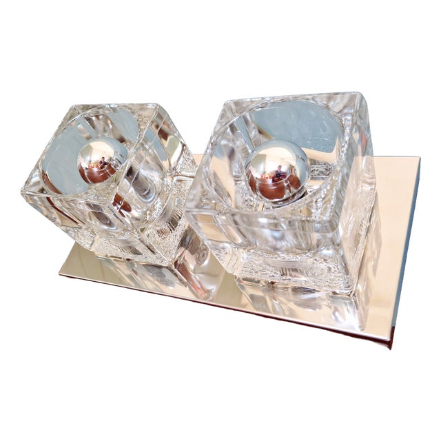 Ice Cube Double Wall Light in Chromed Metal and Glass from Peill & Putzler, 1970 For Sale