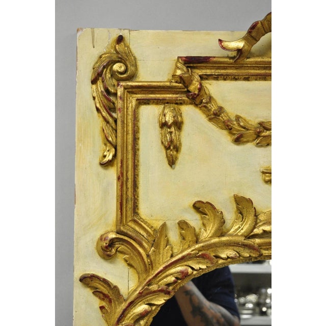 Antique French Louis XV Style Cream & Gold Gilt Drape Ribbon Trumeau Wall Mirror For Sale In Philadelphia - Image 6 of 17