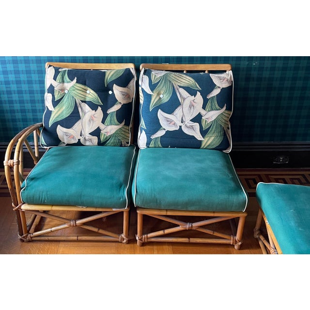 Heywood-Wakefield 1950's Heywood Wakefield 4 Pc Rattan Bamboo Sofa & Chair Set For Sale - Image 4 of 12