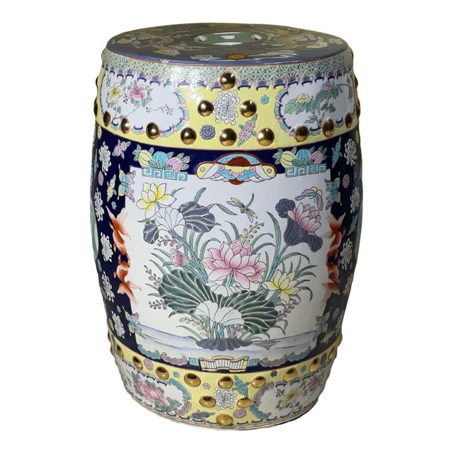 Exquisite Vintage Chinese Famille Rose Porcelain Garden Seat With Dragon Motif For Sale