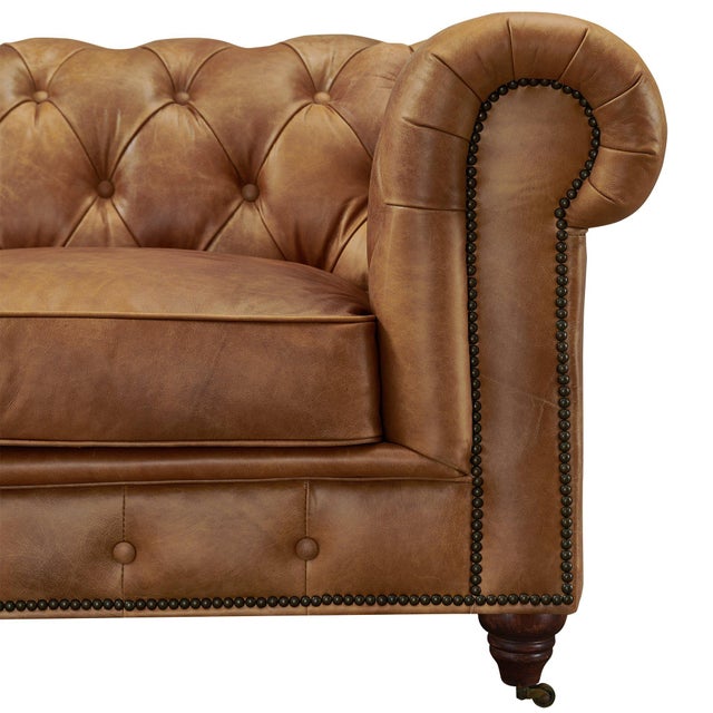 American Crafters and Weavers Leather Century Chesterfield Sofa - Saddle Brown For Sale - Image 3 of 5