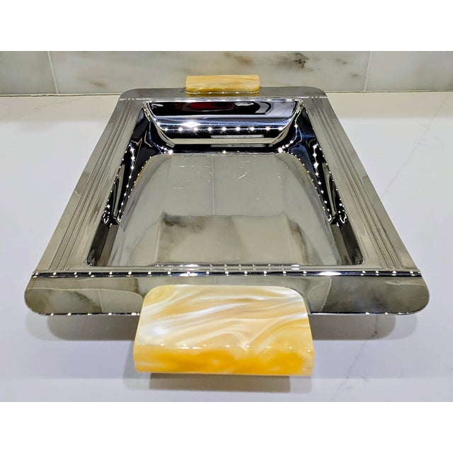Vintage French Couzon 18/10 Stainless Steel Bar Tray With Resin Handles – Art Deco Cocktail Serving Platter For Sale In Dallas - Image 6 of 9