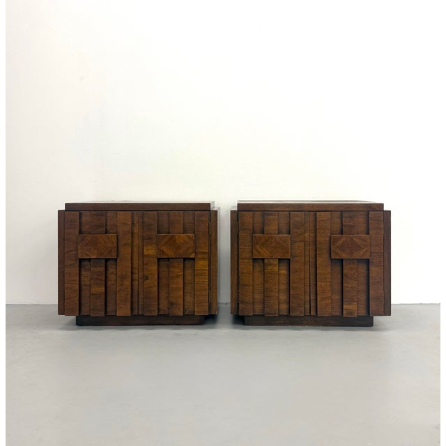 Mid 20th Century Vintage Lane Brutalist Walnut Nightstands - Pair For Sale - Image 5 of 7